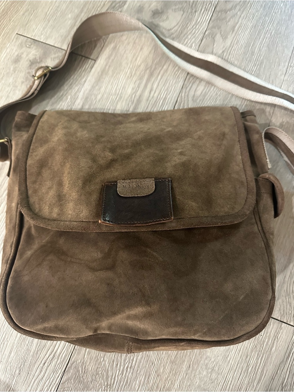 Made In Morocco Dark Brown Suede Leather Messenger Archive Bag Purse